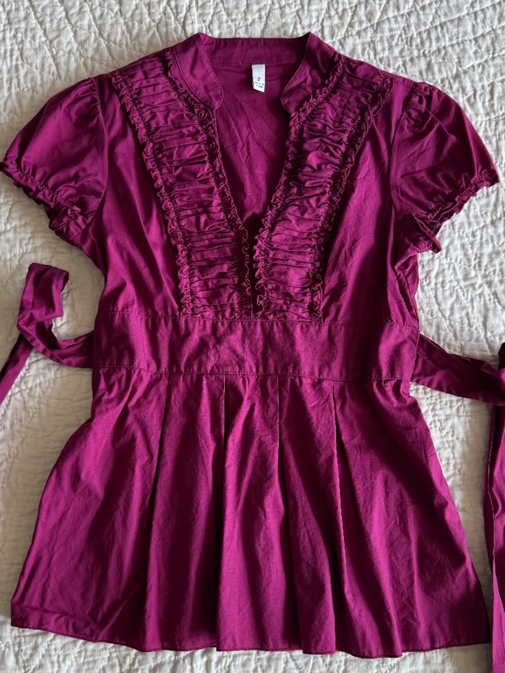 Fuschia, Ruffled trip, Empire-Waist Maternity Blouse